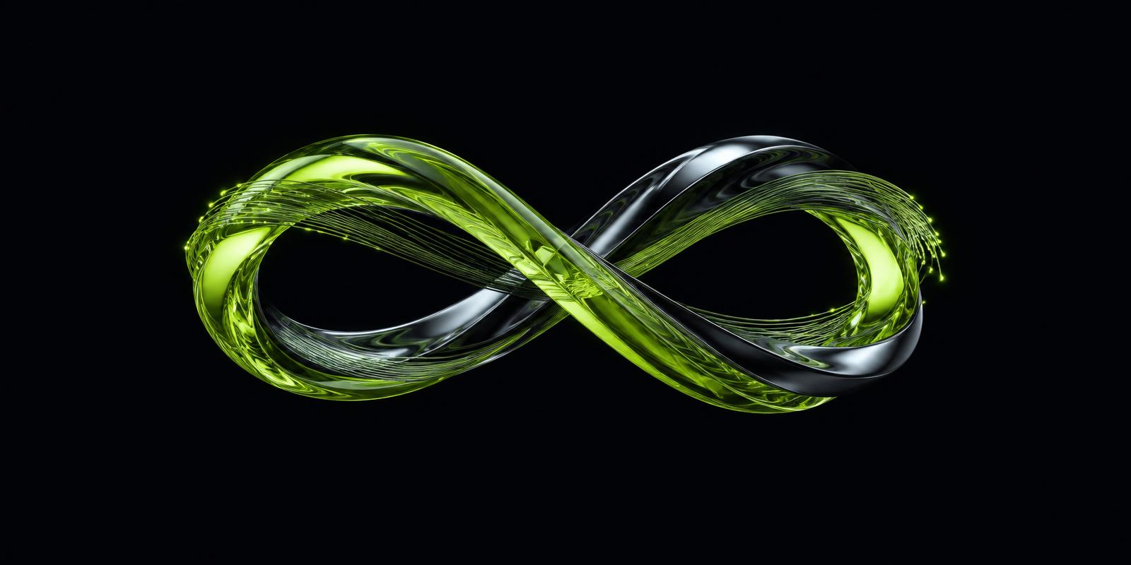 Cinta de vidrio verde y cromo que simboliza la evolución continua de Vicux